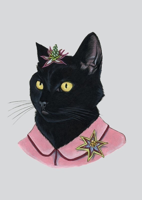 Black Cat art print 5x7