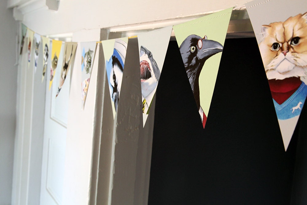 Recycled Paper Pennants - Animals in Suits