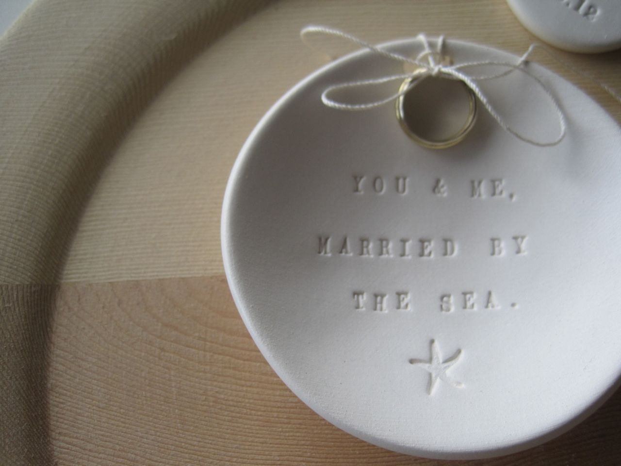 wedding ring holder dish- Ring Bearer Bowl - Married by the Sea  beach wedding or commitment ceremony, star fish design - by Paloma's Nest