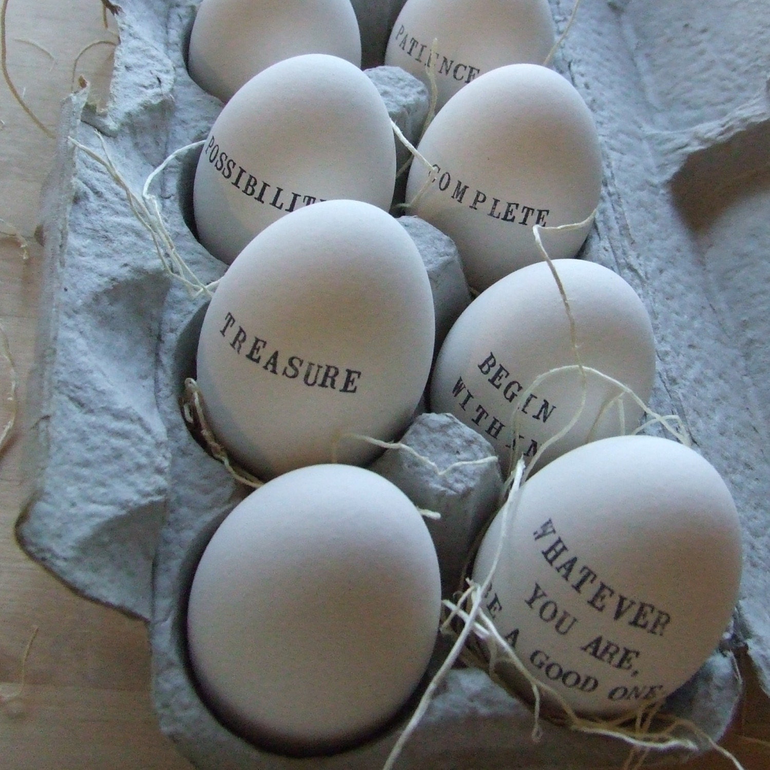 CUSTOM ceramic egg with hand stamped personalized word or name- a symbol of spring, hope, and renewal - easter - from Paloma's Nest