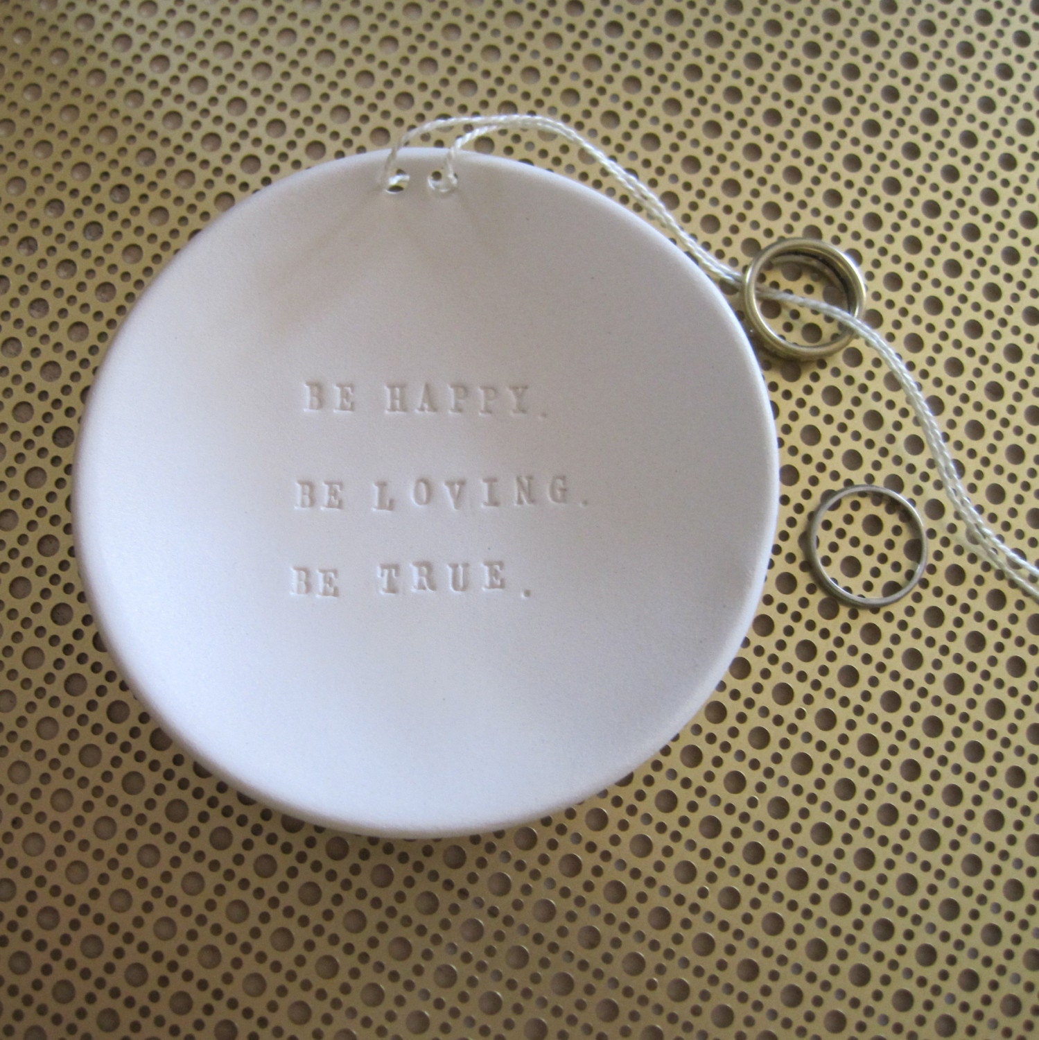 wedding ring holder, Ring Bearer Bowl, ring dish, jewelry tray Be Happy. Be Loving. Be True. ceremony dish, the original by Paloma's Nest