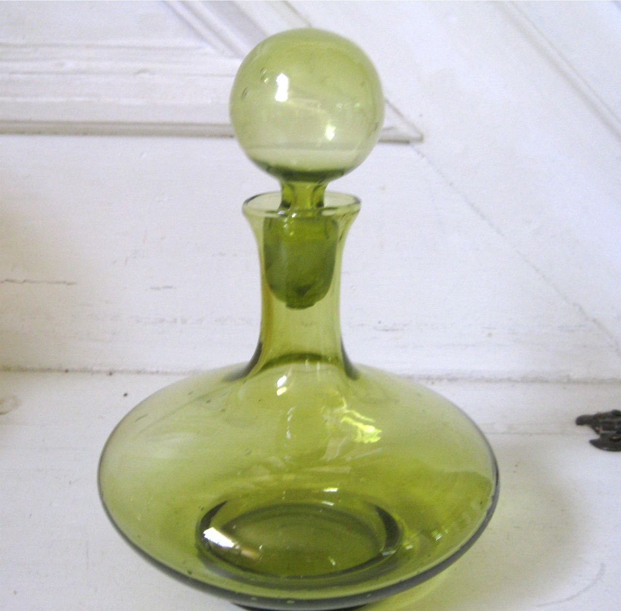 Vintage Art Glass - Green Decanter with Stopper