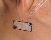 Eye in the Window Pendant with Peach Flowers and Big Blue Eye