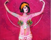 Jumping Through Hoops - Mixed Media Acrylic and Assemblage Art on Wood Panel