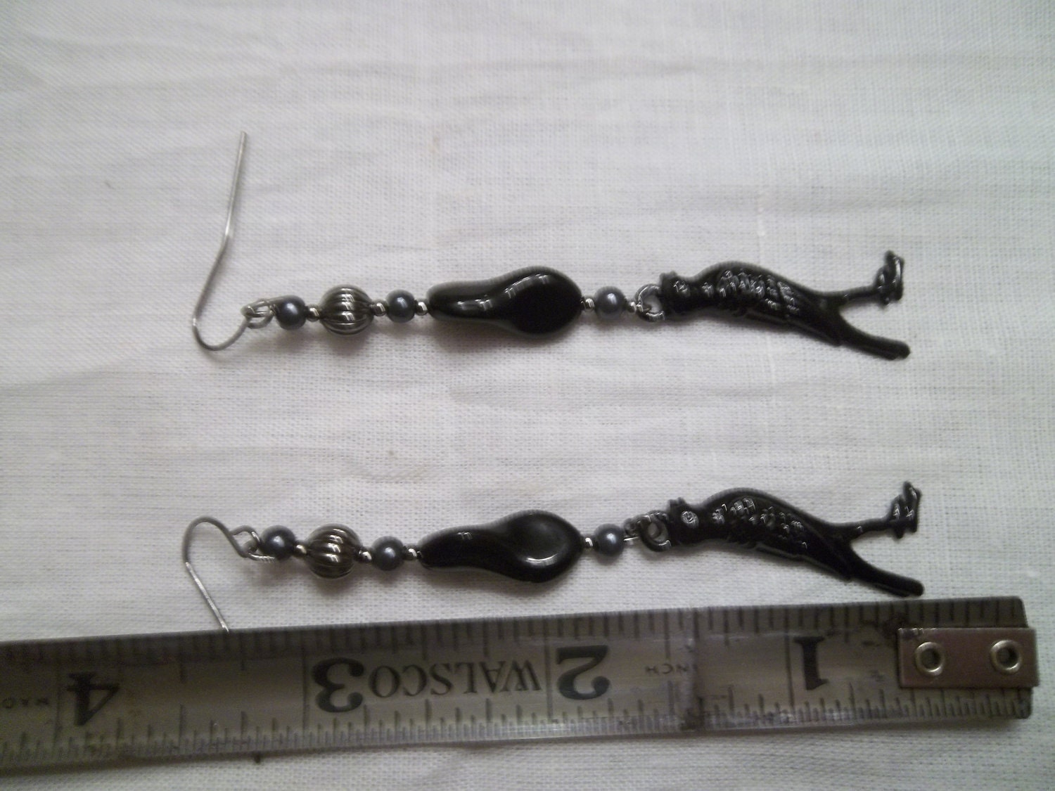 Horus Earrings OOAK Glass Metal Pearl Black Shiny