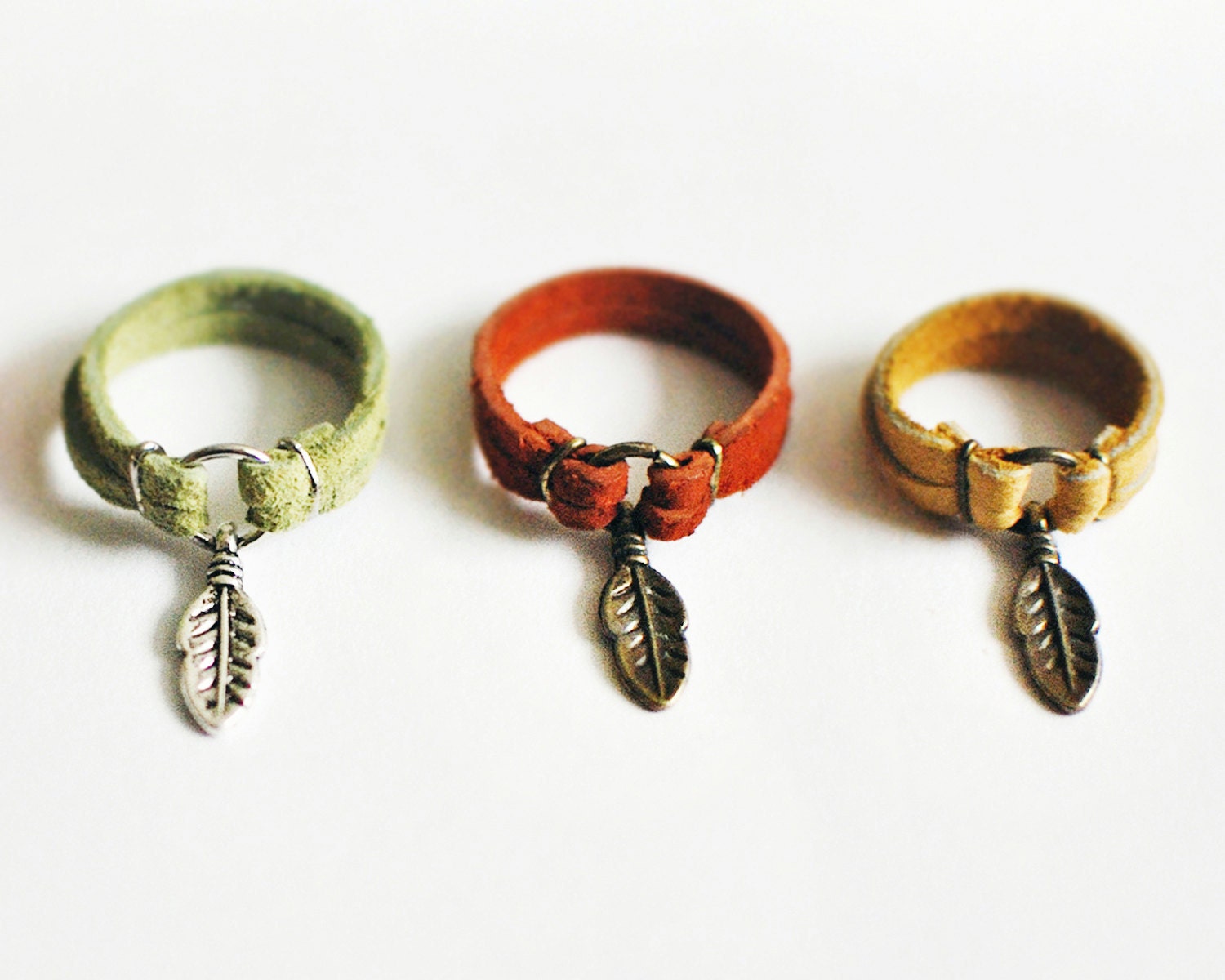 Leather Ring with Feather Charm - Choose Your Color