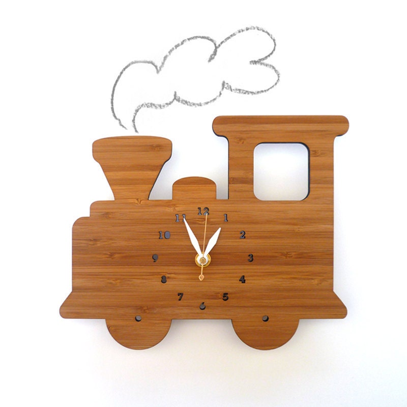 Modern Train Bamboo Wall Clock