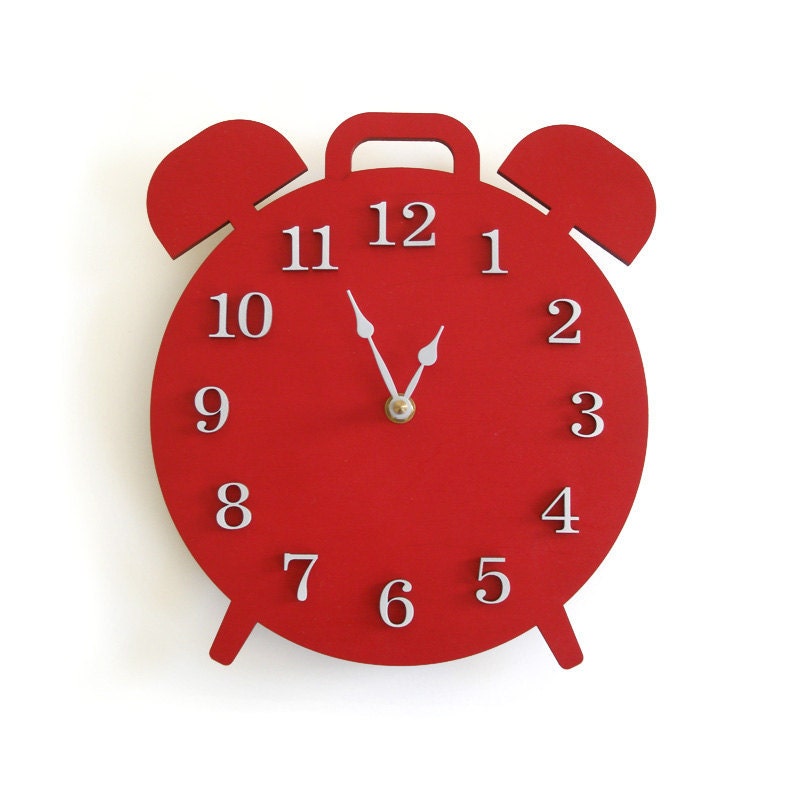 Modern Retro Alarm Shaped Clock - Red