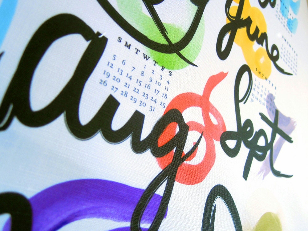 FREE SHIPPING - 2012 Calendar Happy New Year Linen Cotton Tea Towel