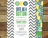 cute as a button baby shower invitation, baby boy, matching back side