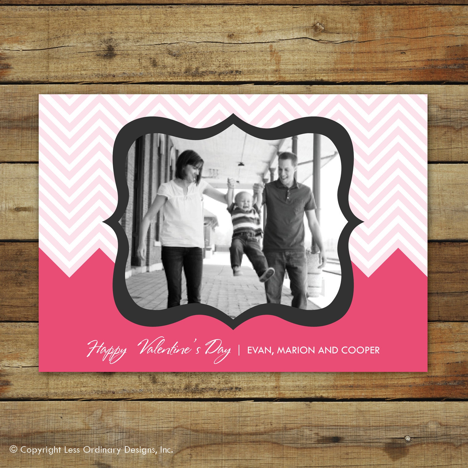 Chevron Valentine's Day photo Card - pink chevron