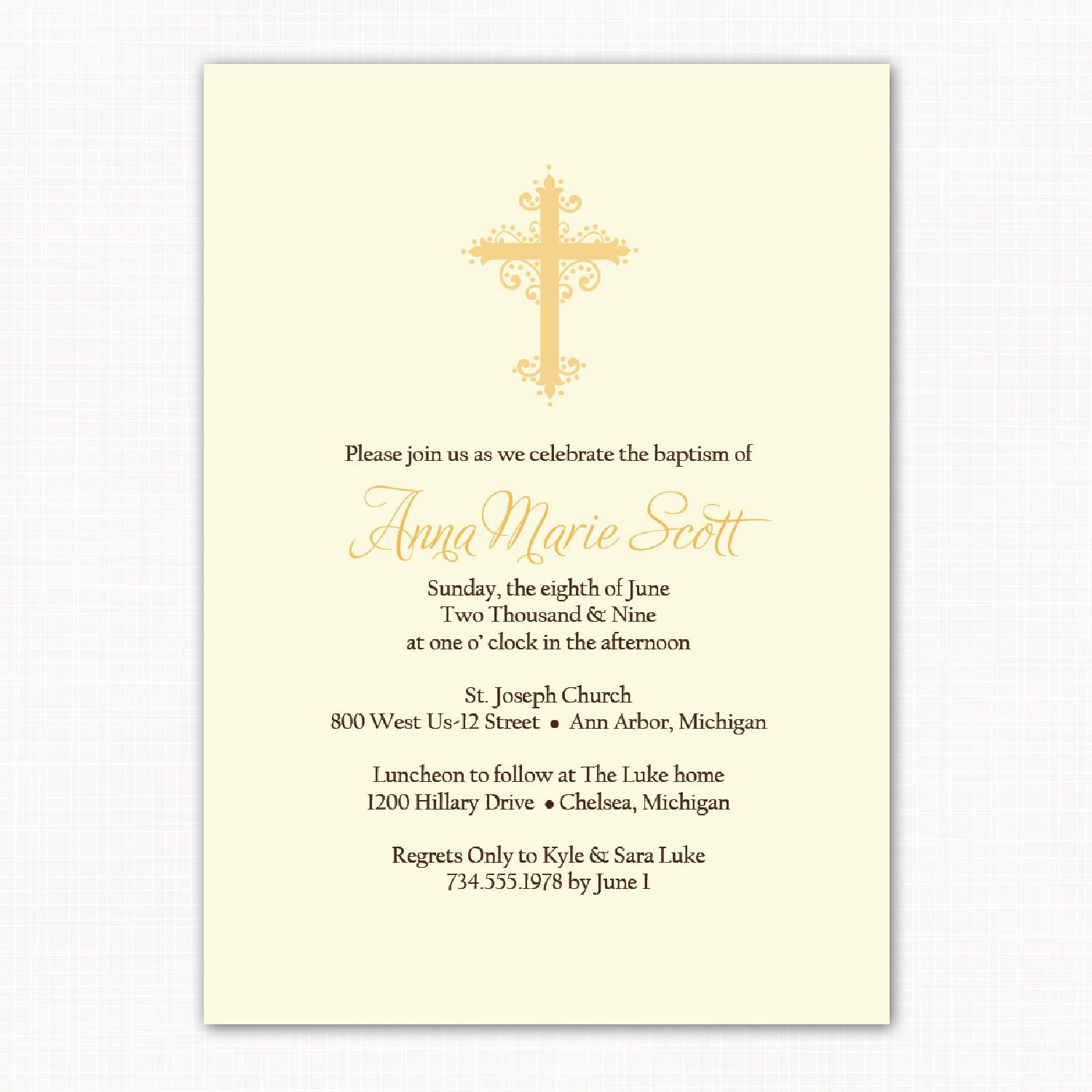 custom baptism invitation - golden cross