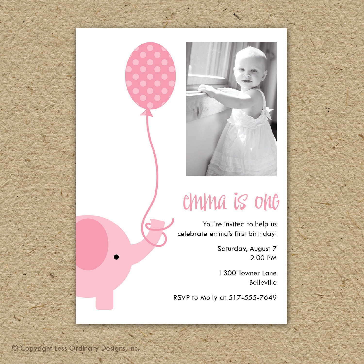 elephant birthday party invitation with photo - party elephant