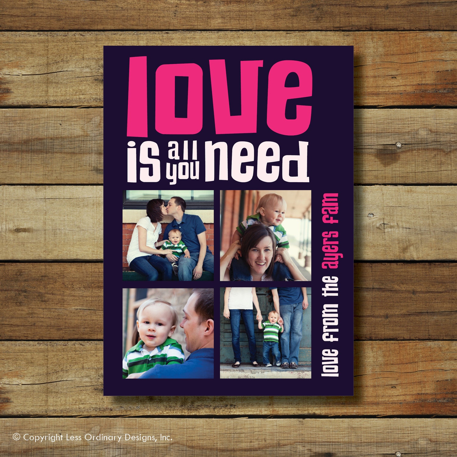 Valentine's Day Card - love is all you need - purple and pink