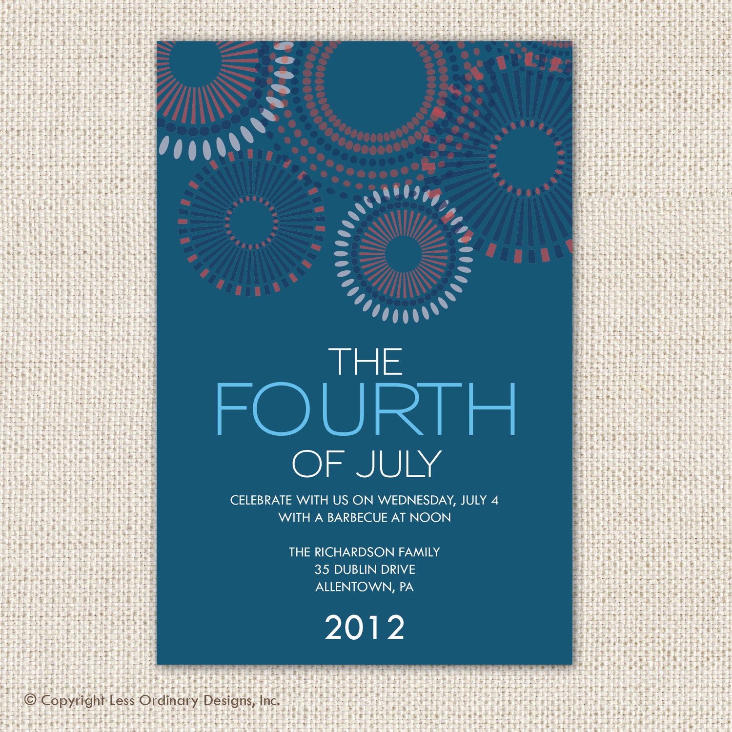 Modern fireworks Fourth of July party invitation