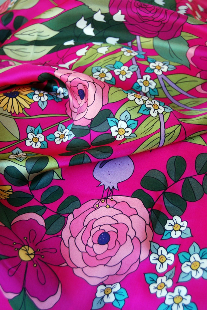 Fuchsia Floral Silk Scarf