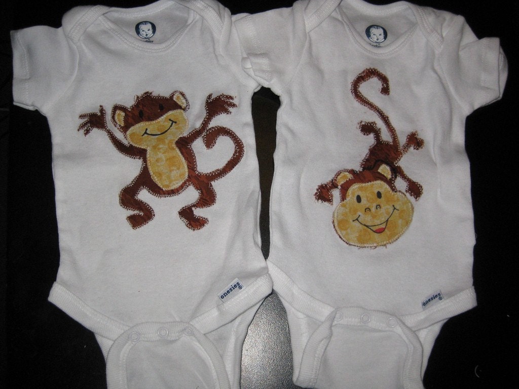 Set of Two Funky Monkey Onesies Infant Body Suits