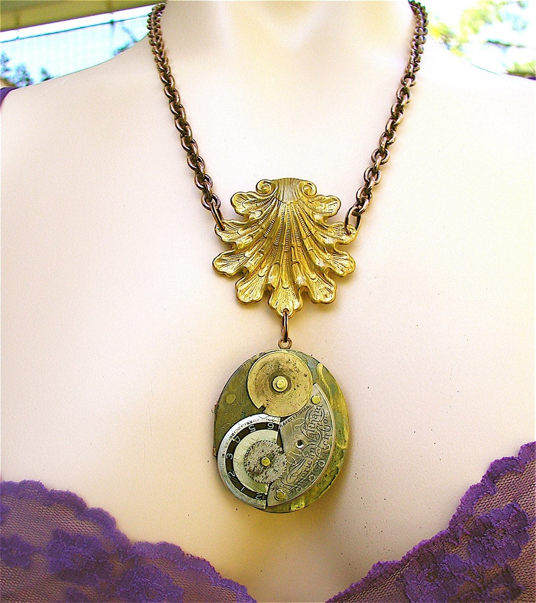 Steampunk on the Half-Shell Locket Necklace, Steampunk Jewelry, Steampunk locket, Steampunk pendant, Steampunk, OOAK