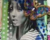 texas twiggy shelley duvall photo canvas art with vintage sequin butterfly - sale