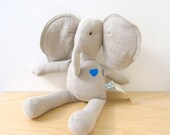 Small Elephant doll upcycled, eco friendly earth tone linen soft fabric doll natural bubynoa Best Friend