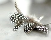 Feather earrings Guinea Hen earrings sterling silver - feather jewelry polka dot black white rustic woodland bird ethnic tribal oht - Diana - Arctida