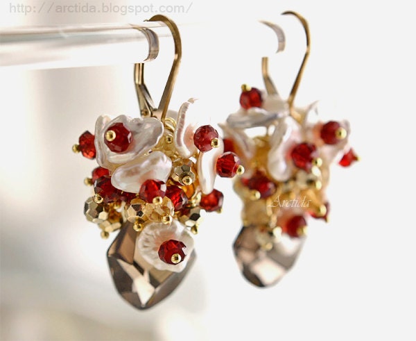 Gemstone jewelry Gemstone earrings Smoky Quartz Citrine Pyrite Keshi pearls Garnet earrings burgundy red yellow brown gift idea oht - Lanlea