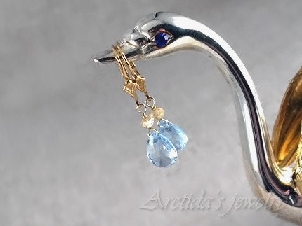 14K solid gold earrings sky blue Topaz and golden yellow Citrine - Women spring summer fashion pale blue luxury gemstone trends simple minimalism Bohemian Shabby chic - Calypso - Free Worldwide shipping - Made to Order