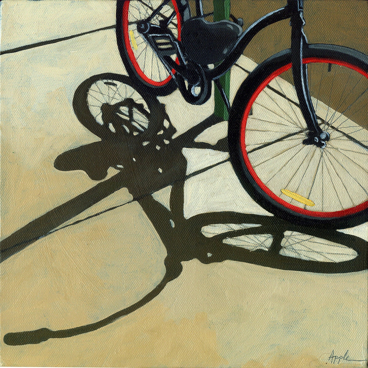 Bicycle art RED WHEELS bike art print from original oil painting