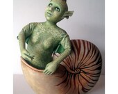 OCEAN NYMPH in SHELL  ooak  art doll sculpture figurative - " Nymph of the Nautilus "