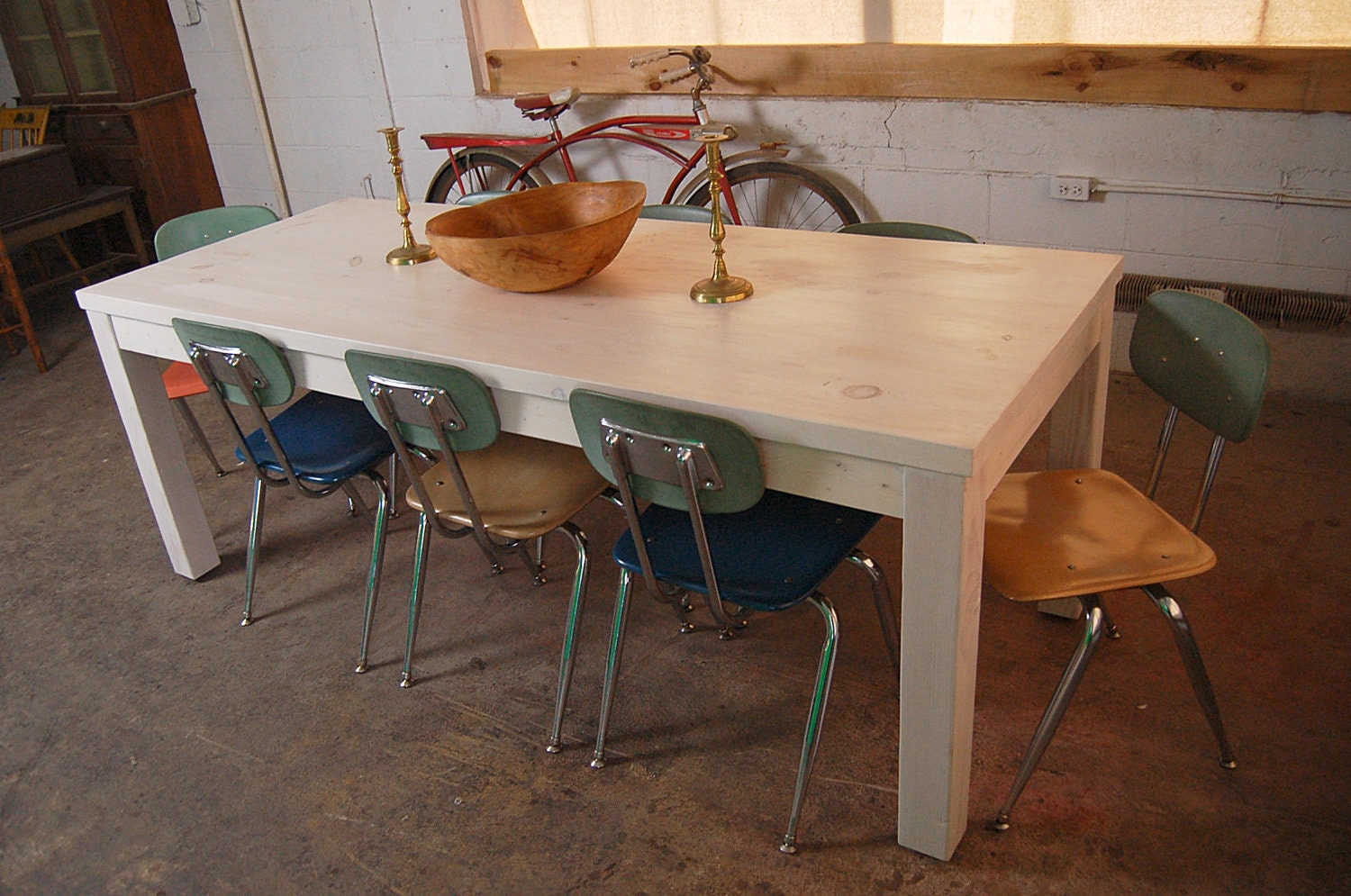 Farm Table: White Washed Old Board Parson Style