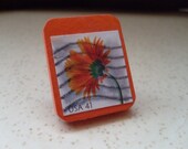 SALE Stamp Collage Ring - Orange