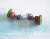 Green, purple and pink earrings