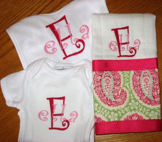 Baby Bib Burpcloth Long Sleeved Onesie Gift Set Personalized Embroidery with Name or Saying Boy Girl Surprise