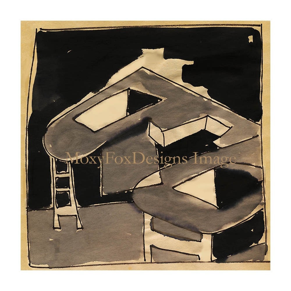 FRANK LLOYD Wright's Johnson Wax Co. Desk  Pen and Ink Fine Art Print  Free US Shippijng
