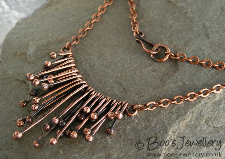 Copper raindrops necklace - drips of molten copper