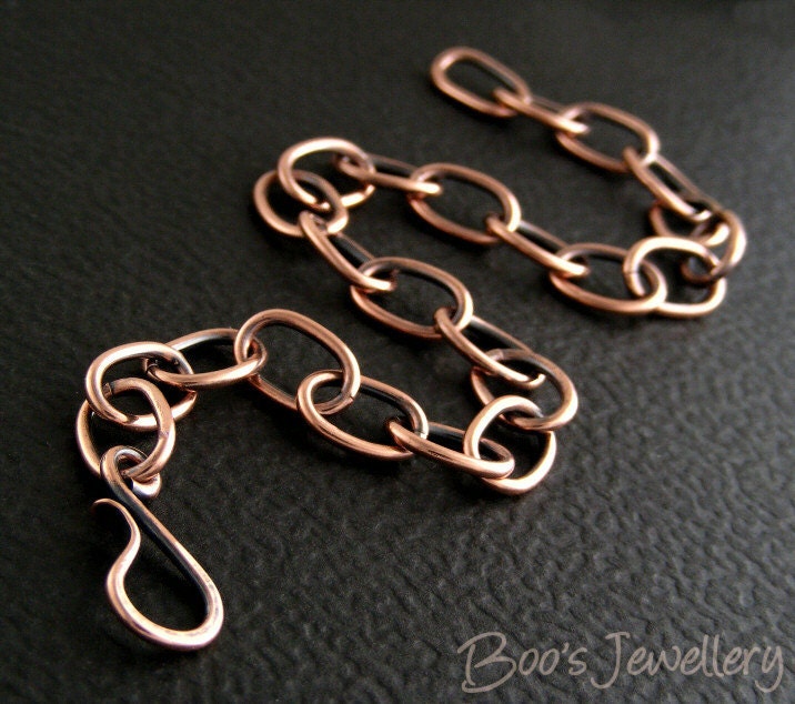 Antiqued copper bracelet with oval links and hook clasp