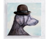 Weimaraner with Bowler Hat on 5x5 Canvas Print Block  -  Jake Magritte -  Animal Portrait -  Home Decor - Wall Art