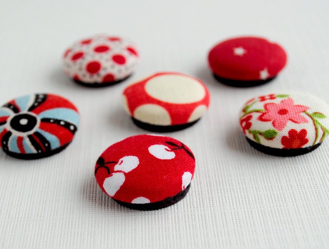 Red Fabric Covered Button Magnets