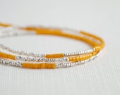 Sterling Silver and Yellow Glass Beaded Necklace