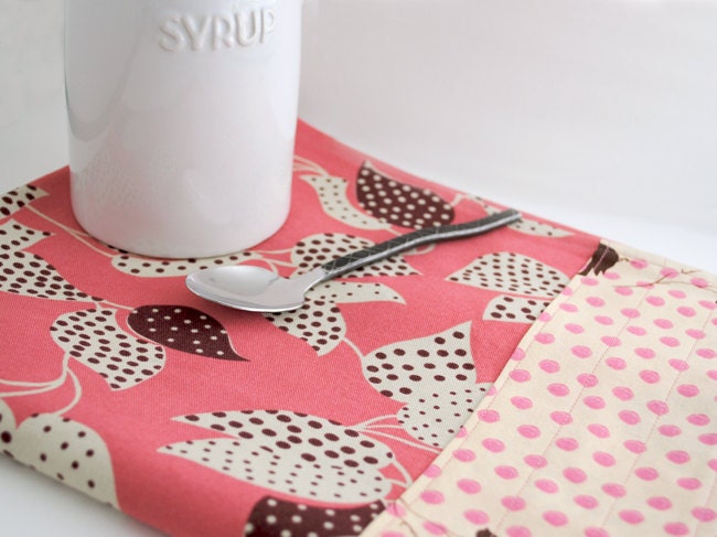 Pink Leafy Tea Towel with Birds