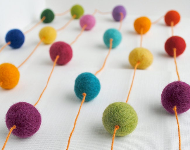 Rainbow Wool Ball Garland