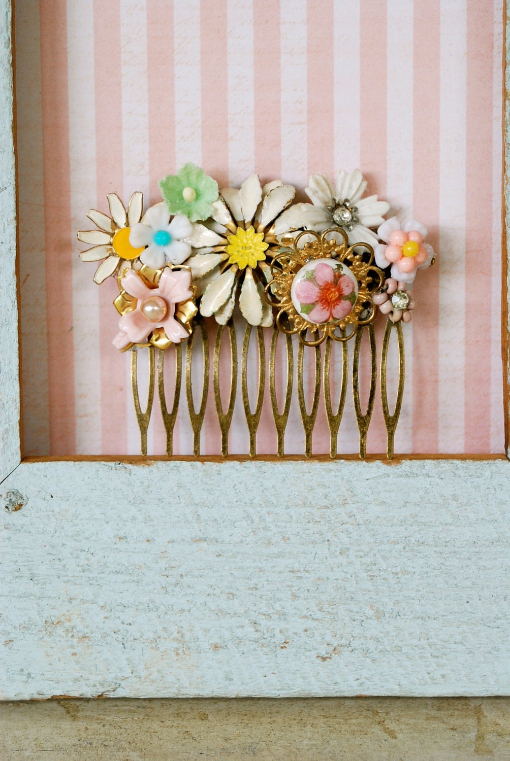 Reserved.Shabby chic floral garden hair comb. tiedupmemories