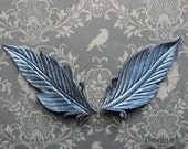 Leather Crow Feather Barrette In Shimmering Blue-Black