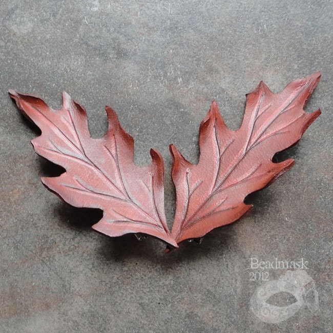Autumn Oak Leather Leaf Barrette In Earthy Browns