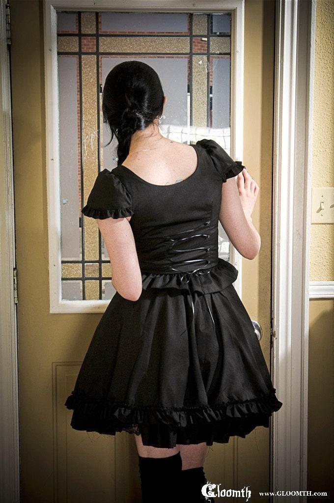Gloomth Impetuous Black Cotton Skirt with Ruffles and Bow Your Size