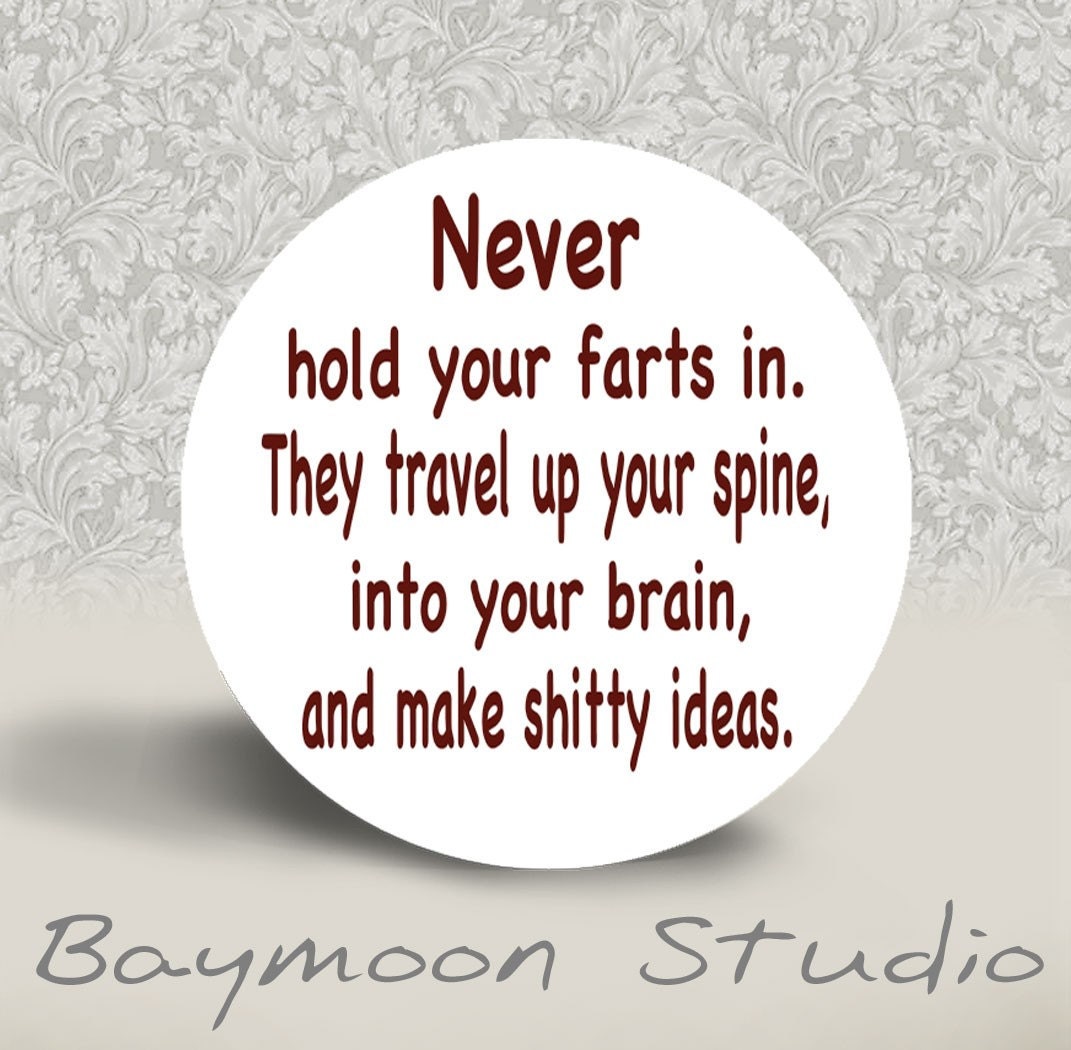 WARNING MATURE CONTENT - Never Hold Your Farts In - Pinback Button - 1.25 inch round