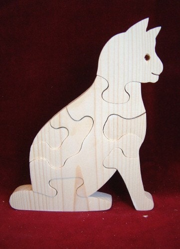 Puzzle, Sitting Cat , Unfinished Pine