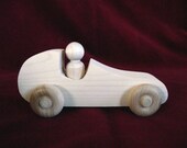 Unfinished Pine Race Car with Peg Doll Driver