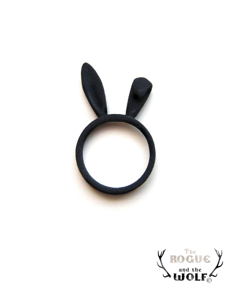 Black Bunny Ears Ring, bunny ring, animal ring, cute goth ring, Kawaii ring, rabbit ears, hare, animal jewellery, whimsical jewelry