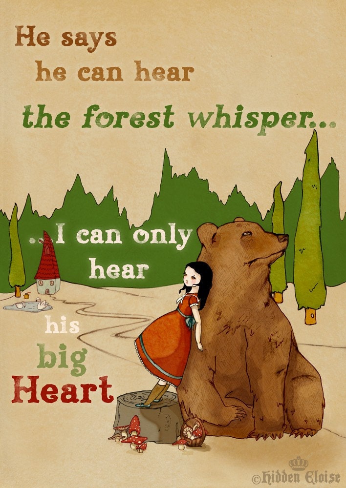 Bear Print Bear and Girl Illustration Whimsical fairytale storybook art print Wall art
